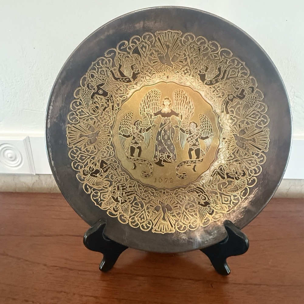 Christmas Damascene Limited Edition Plate 1972 by Reed & Barton Angels Cherubs